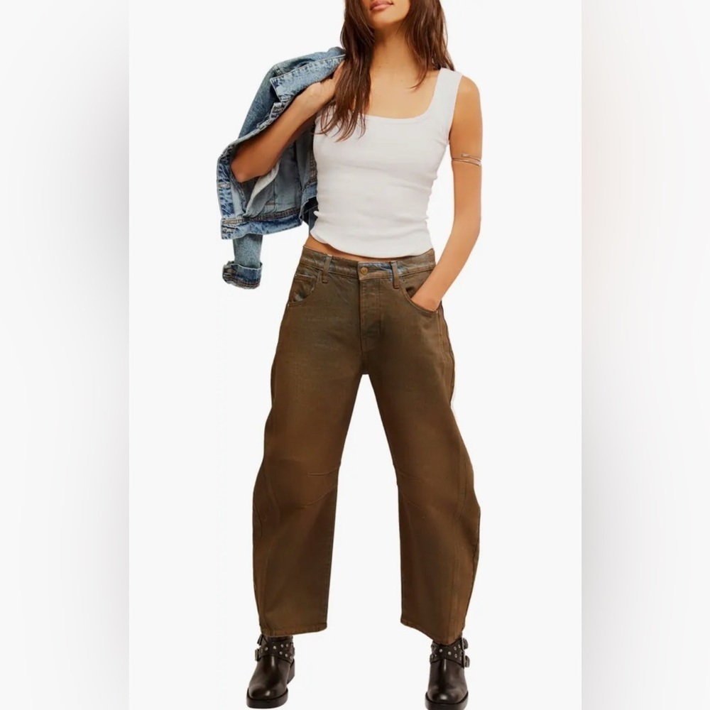 New Free people x new moon Good Luck Coated High Waist Barrel Jeans size 28 - Picture 5 of 14